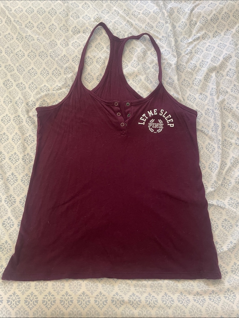 PINK Victoria's Secret Maroon Racerback Tank with 'Let Me Sleep' Graphic